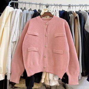 Cozy Pink Knit Cardigan Sweater Jacket
